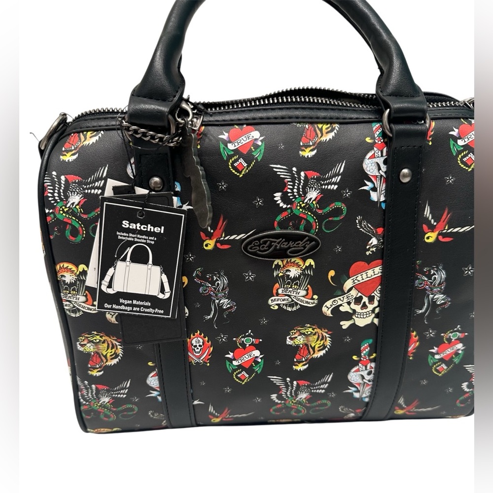 Ed Hardy Tiger Snake Eagle Print Convertible Crossbody /Tote- NWT - Picture 3 of 7